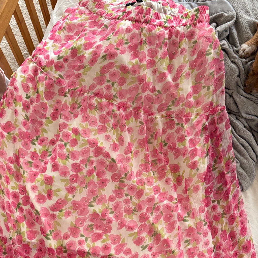 Vero Moda Pink Floral Midi Skirt